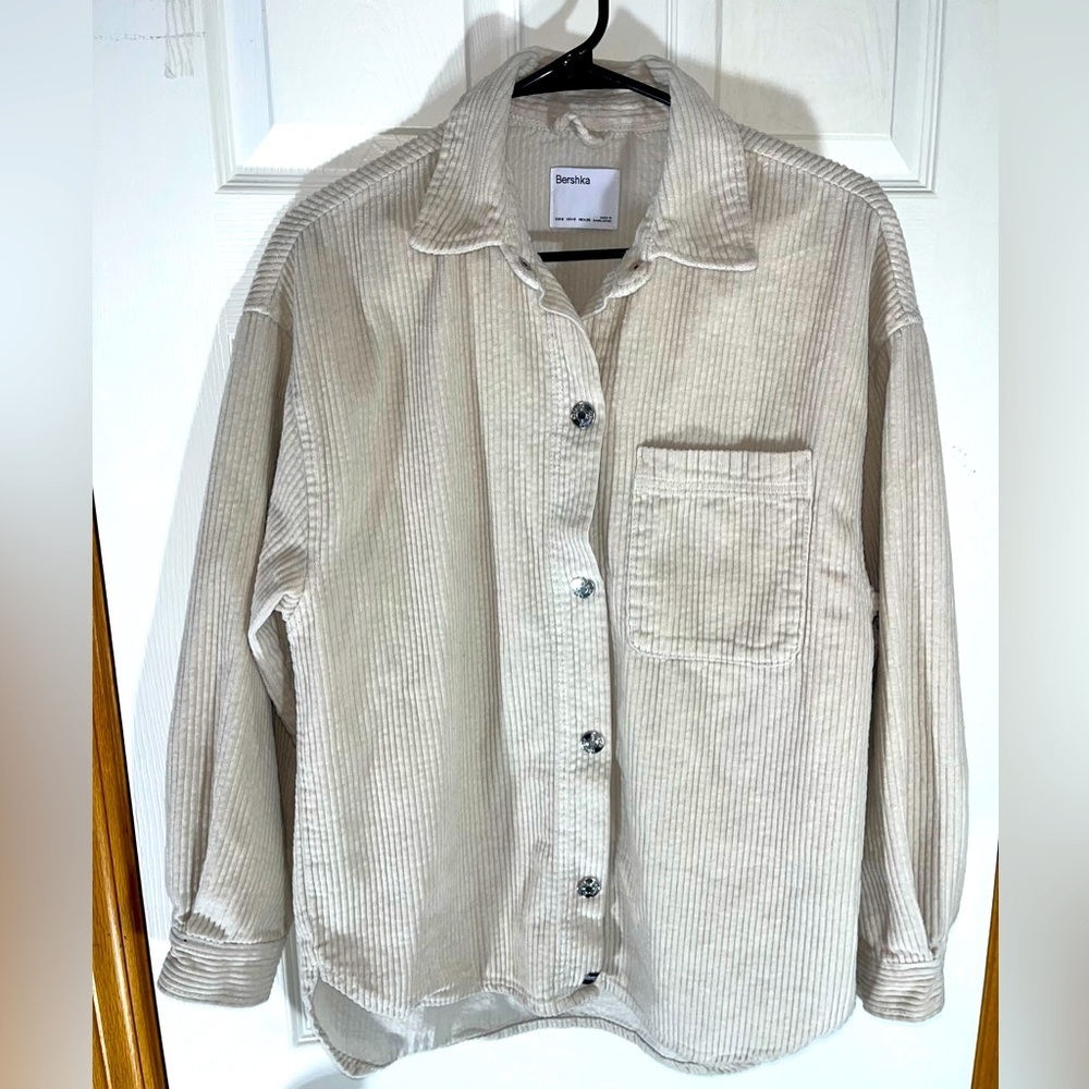 Bershka Light Beige Corduroy Shacket
